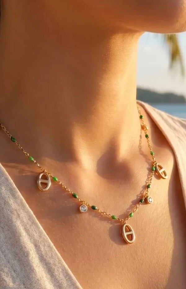 ✨️ Collier perles & strass maille marine ✨️