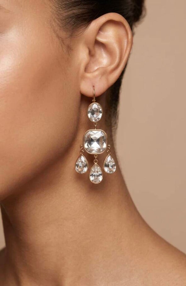 Boucles d'oreille dormeuses en acier inoxydable et avec strass