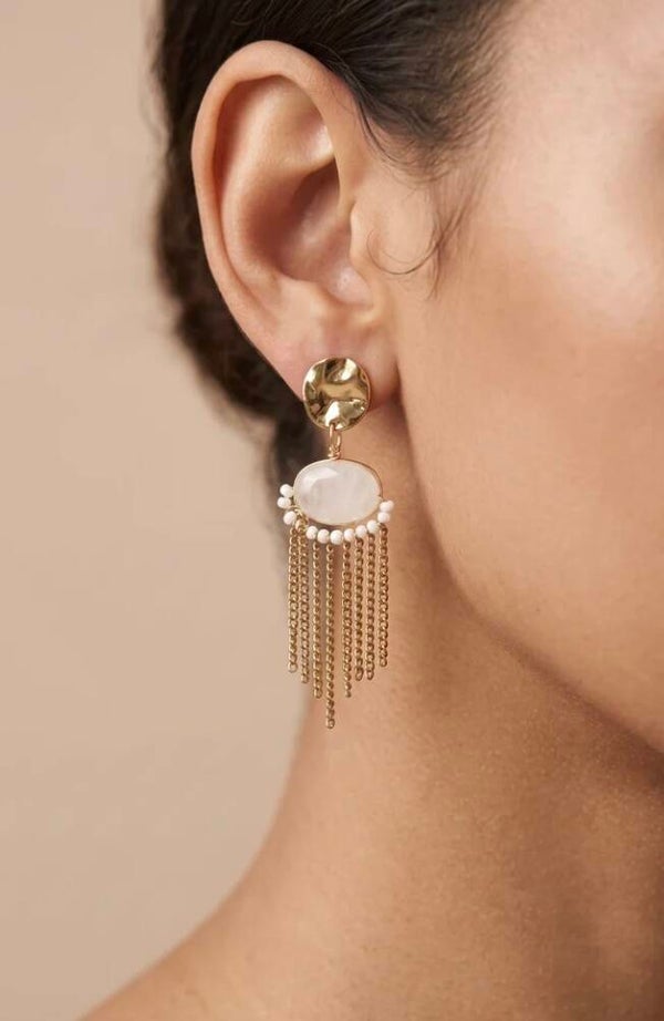 Boucles d'oreille pendantes en acier inoxydable avec pierre naturelle