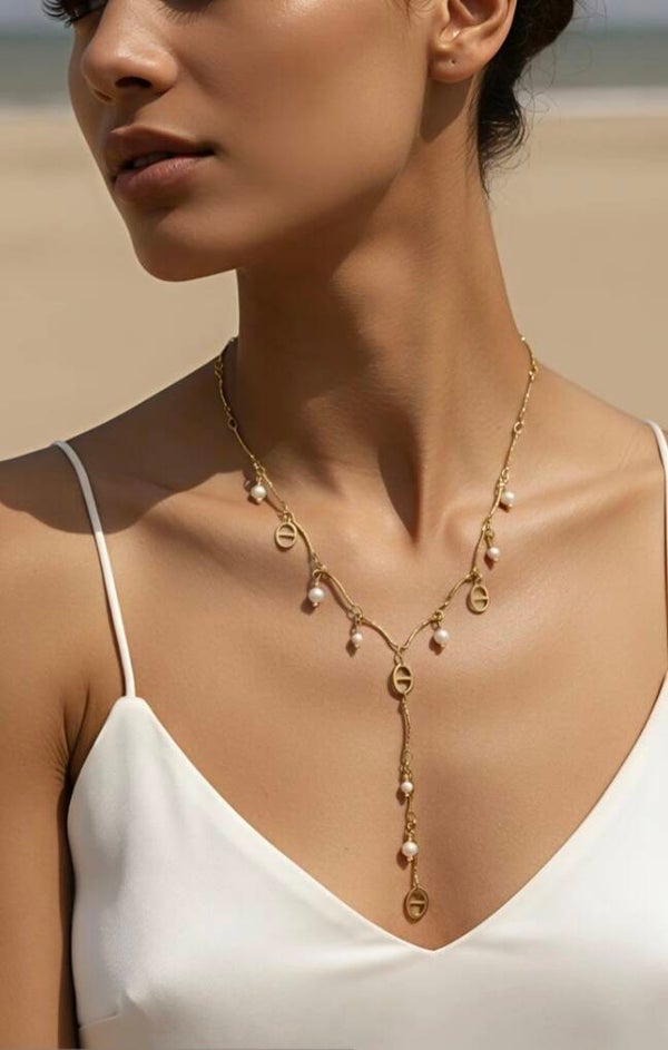 ✨️ Collier ondulé Y maille marine ✨️