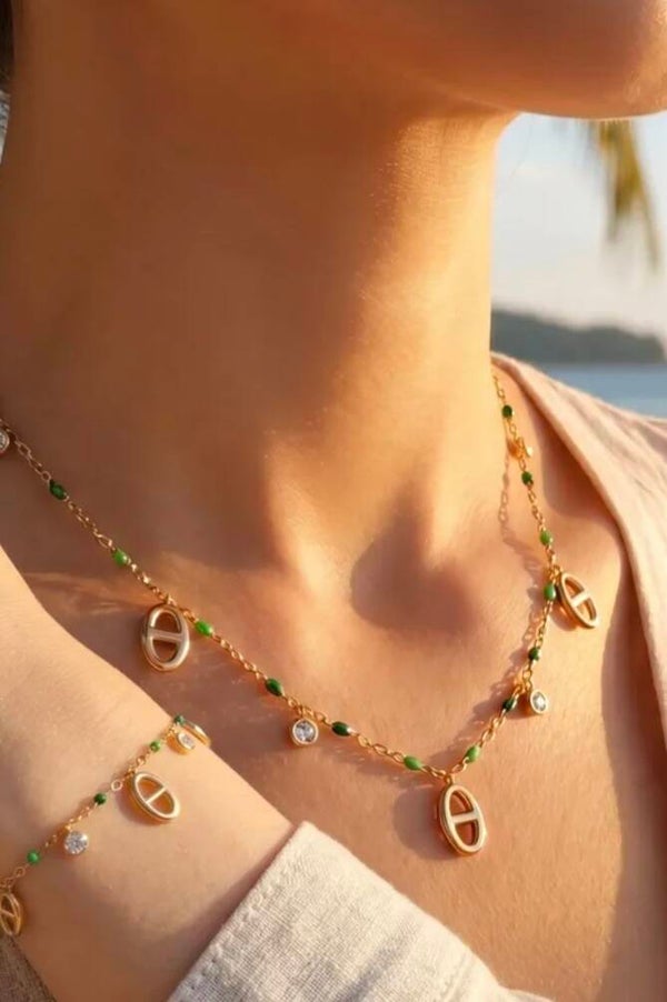 ✨️ Parure collier + bracelet maille marine perle ✨️