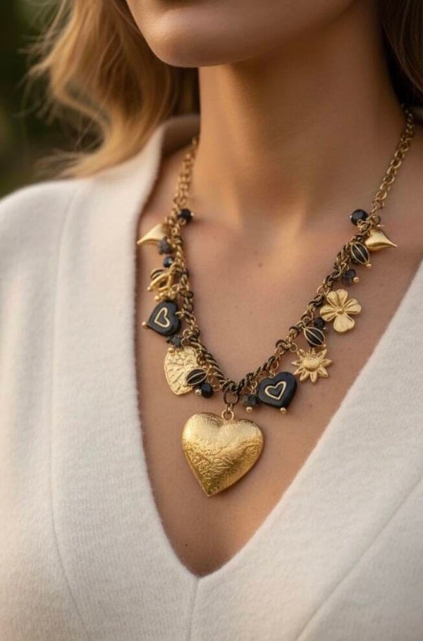 ✨️ Collier cordon breloques coeur✨️