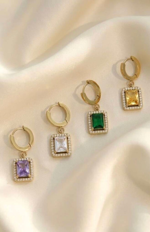 Créoles à pendentif rectangulaire en cristal et acier inoxydable – Éclat Royal