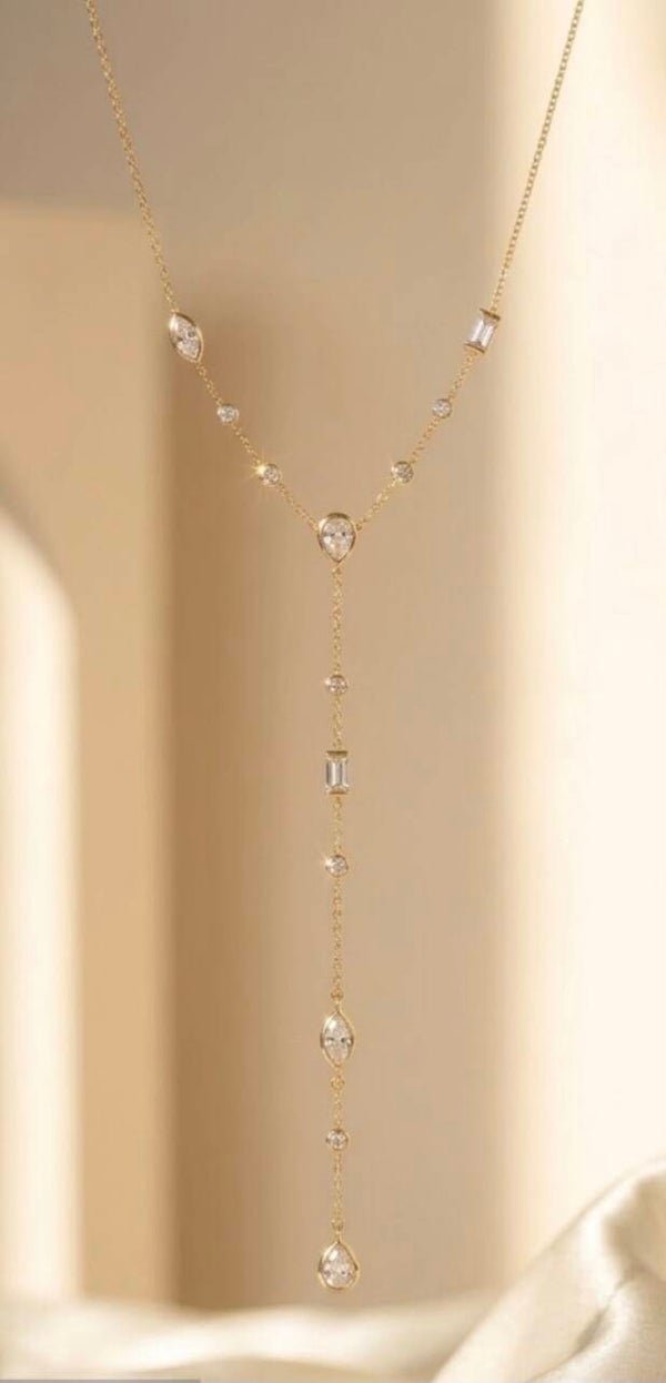 Collier Y gouttes de cristal en acier inoxydable – Cascade Précieuse
