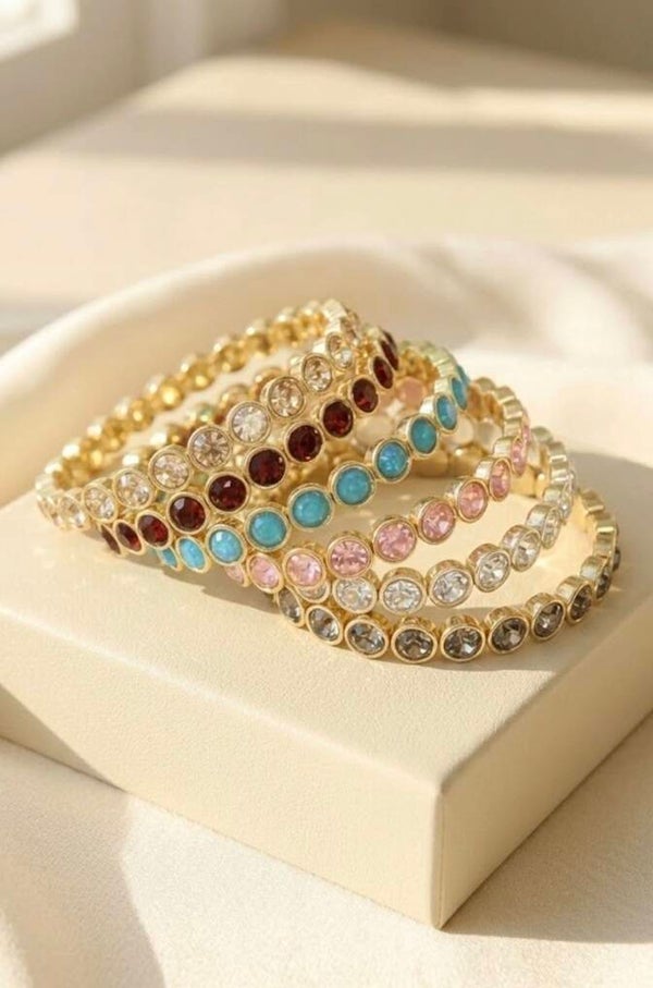Bracelet élastique pierres rondes en verre et alliage – Ronde de Lumière