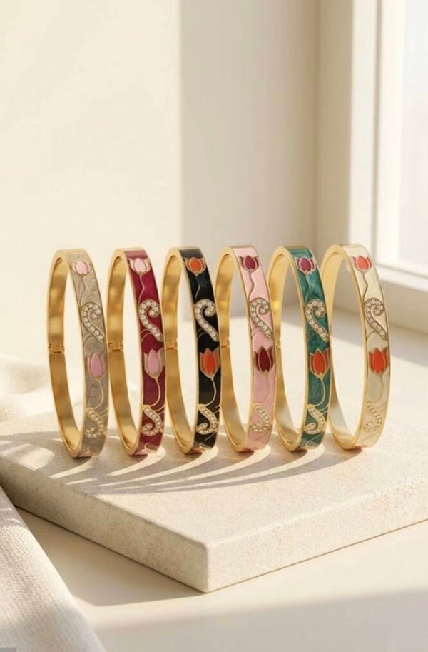 Bracelet thaï jonc floral en acier inoxydable