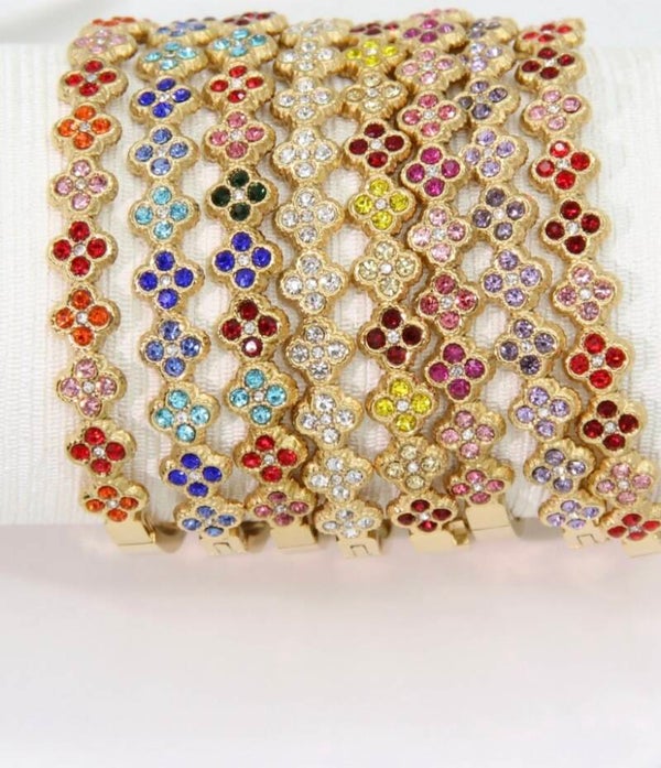 Bracelet Jonc Fleurs Strass – Éclat Coloré