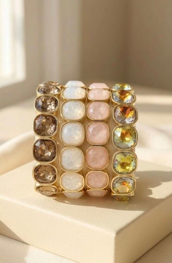 Bracelet élastique pierres coussin en verre et alliage – Éclat Couture
