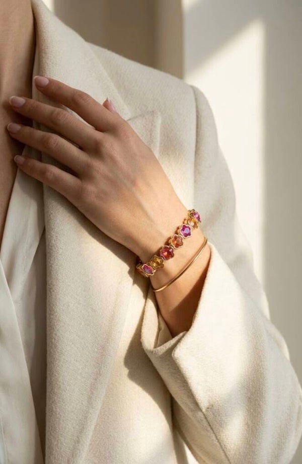 Bracelet élastique trèfles en verre et alliage – Bonheur Irisé