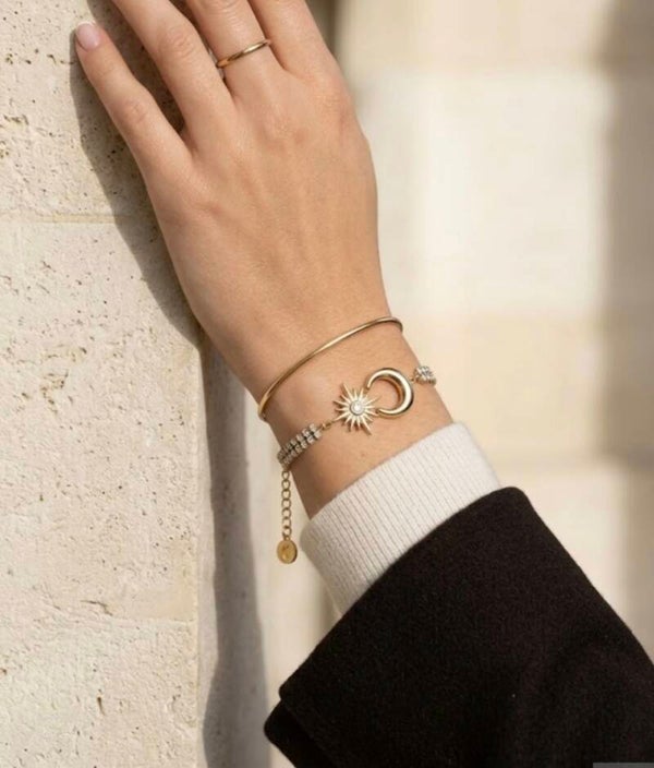 Bracelet soleil et anneau en cristal et acier inoxydable – Aura Solaire