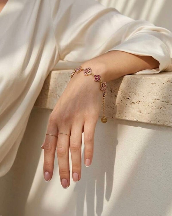 Bracelet en acier inoxydable – Dentelle de Fleurs & Reflets Dorés