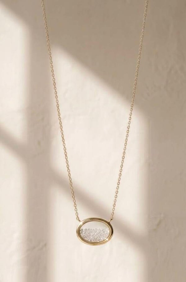Collier pendentif ovale en acier inoxydable et strass – Halo Scintillant