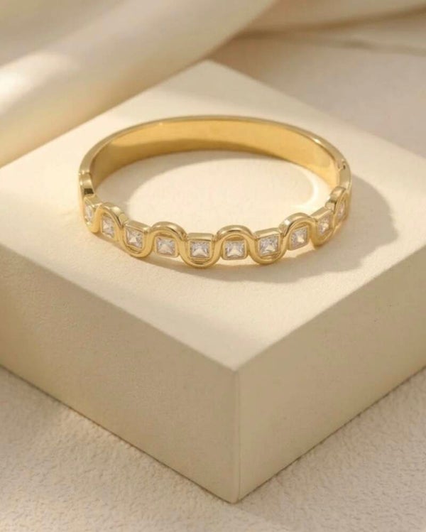 Bracelet jonc carrés sertis en cristal et acier inoxydable – Carré de Lumière