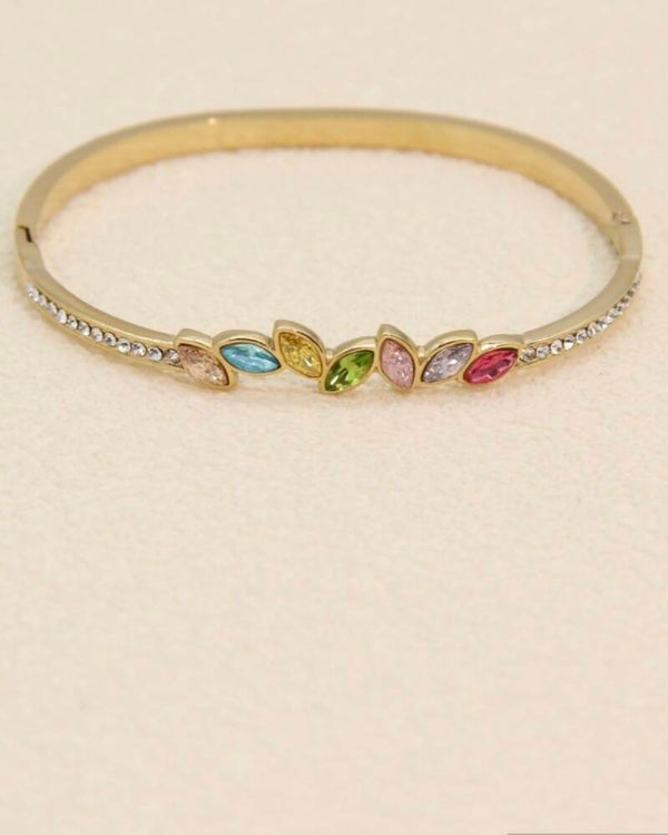 Bracelet jonc navettes multicolores en cristal et acier inoxydable – Jardin Irisé