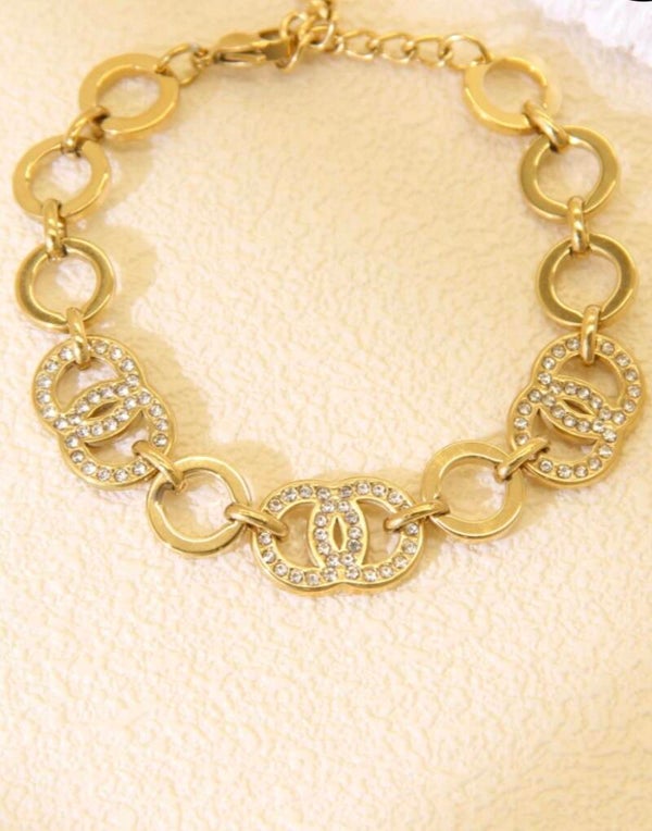 Bracelet Gros Maillon Strass Doré – Bracelet Acier Inoxydable Chic