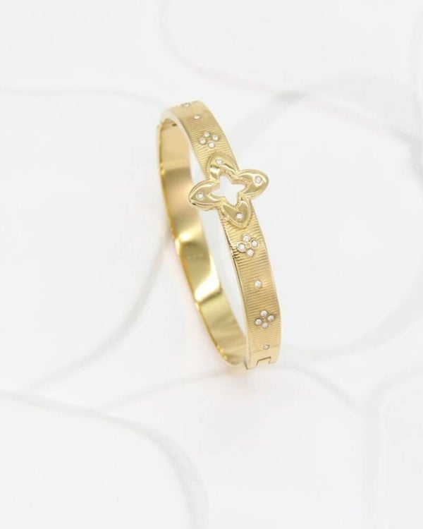 Bracelet jonc trèfle strass acier inoxydable