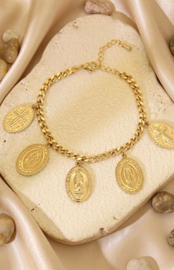 Bracelet Charms Croix – Acier Inoxydable Doré