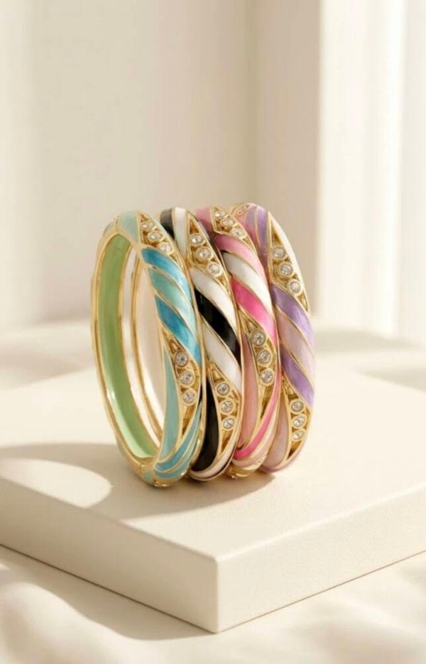 Bracelet jonc thaï en laiton à bandes diagonales