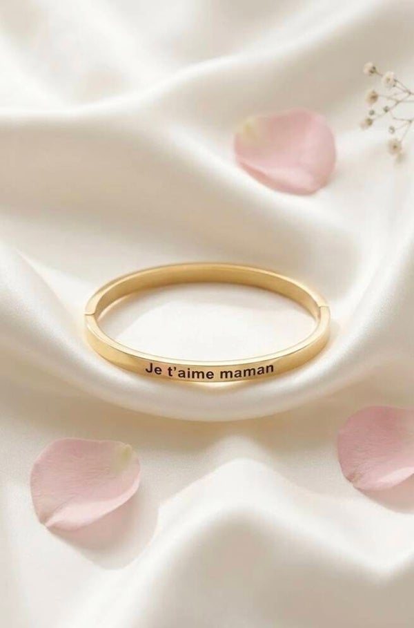 Bracelet jonc gravé « Je t’aime maman » acier inoxydable