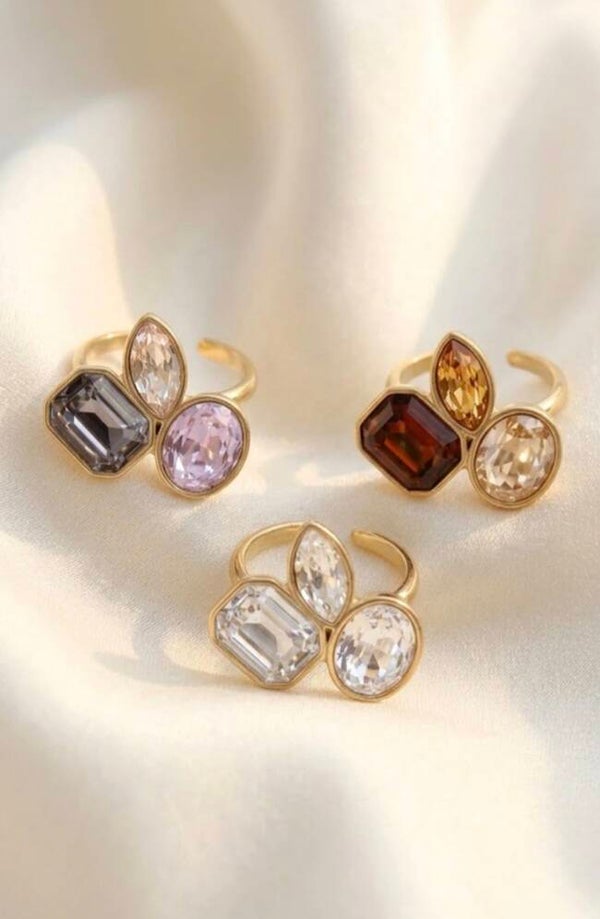 Bague cristal et acier inoxydable – Trio Précieux & Reflets Éclatants
