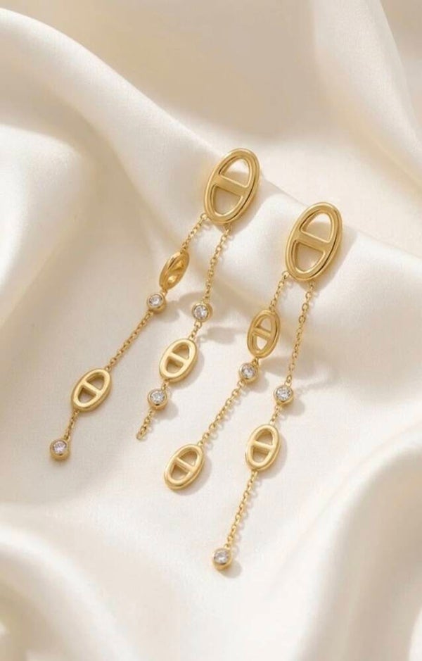 Boucles d’oreilles pendantes maillons et strass en acier inoxydable