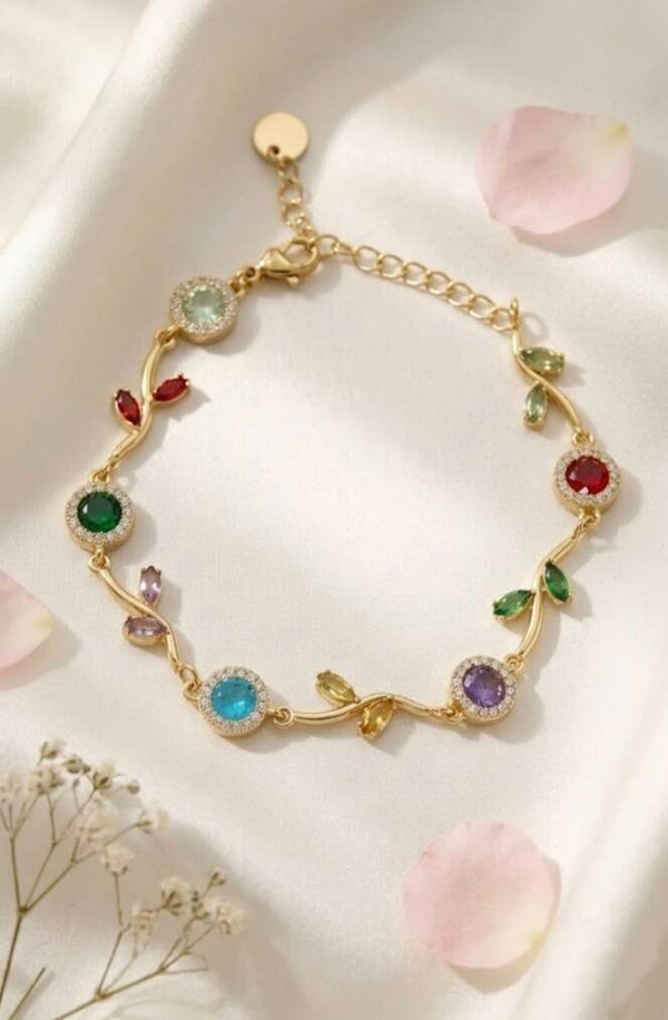 Bracelet Fleuri Strass Colorés – Jardin Précieux