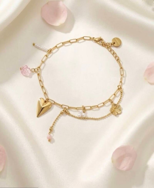 Bracelet Cœur & Breloques – Charme Romantique