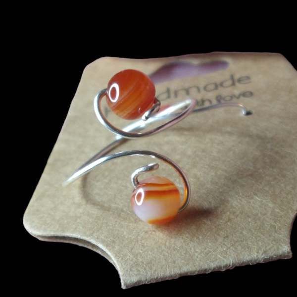 Banded Carnelian Adjustable Ring