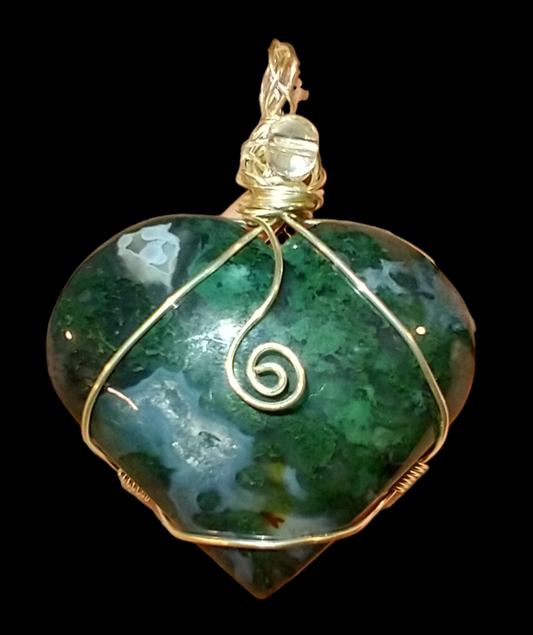 Druzy Moss Agate & Clear Quartz Spinner Pendant