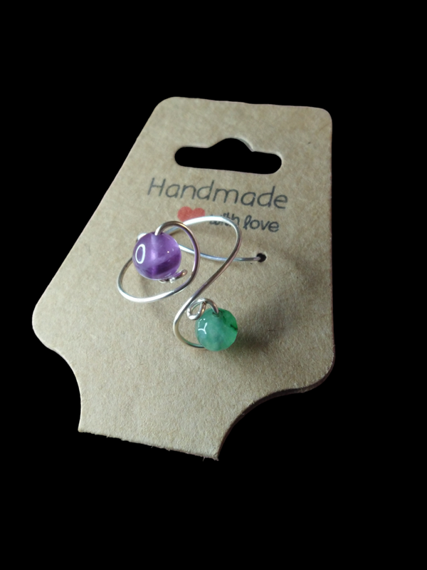 Amethyst & Clear Quartz (Dyed) Adjustable Ring