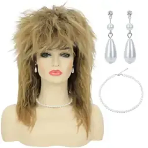 80s Rock Diva  Wig with Necklace & Earring