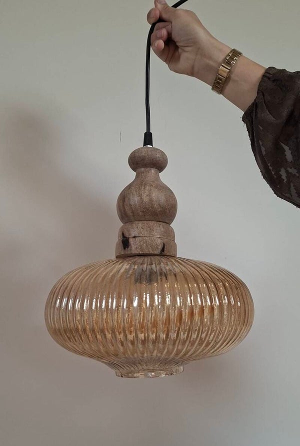 Hanglamp lusterglas met hout