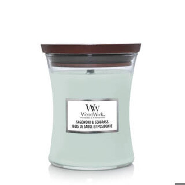 Woodwick kaars Sagewood & Seagrass Medium