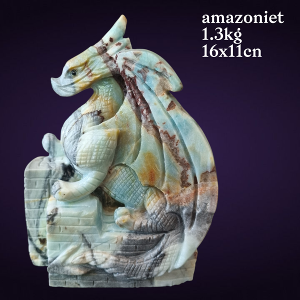 Amazoniet full body draak Top carving 1.3kg
