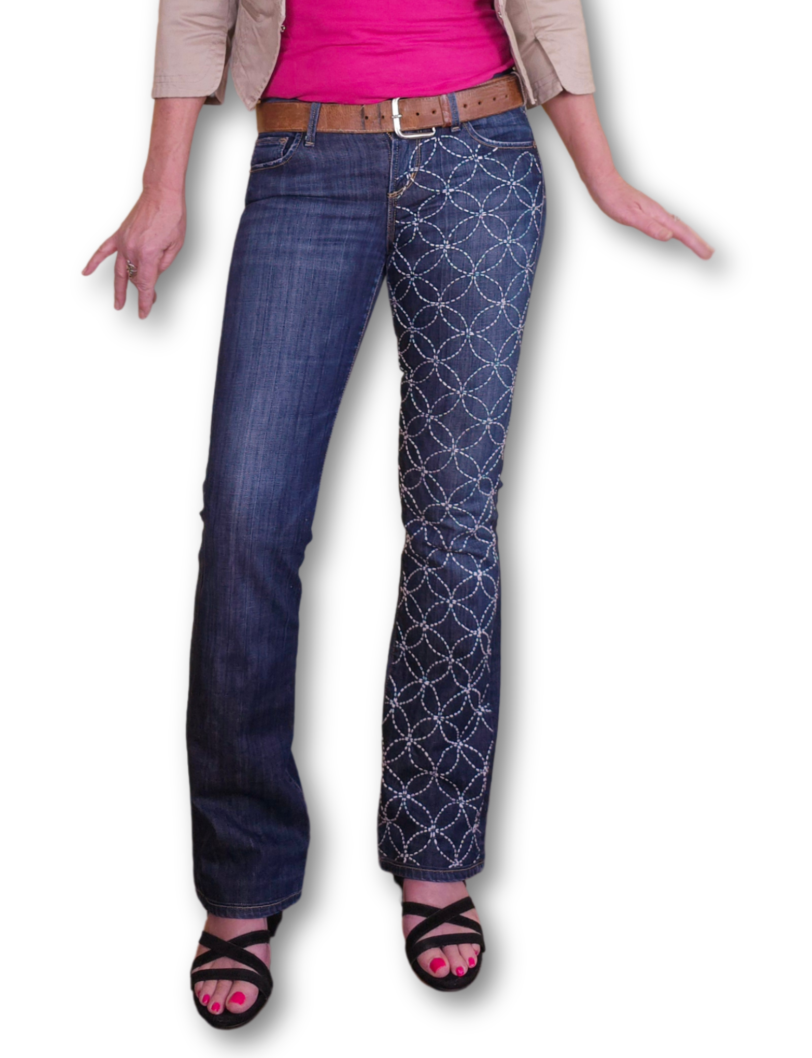 Handmade upcycled denim with sashiko embroidery