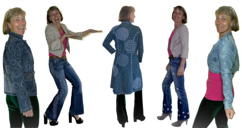 Hand-stitched upcycled denim with sashiko embroidery