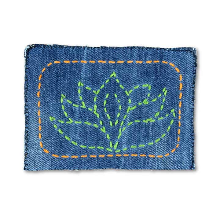 Lotus - Hand embroidered upcycled denim sew-on patch for visible mending