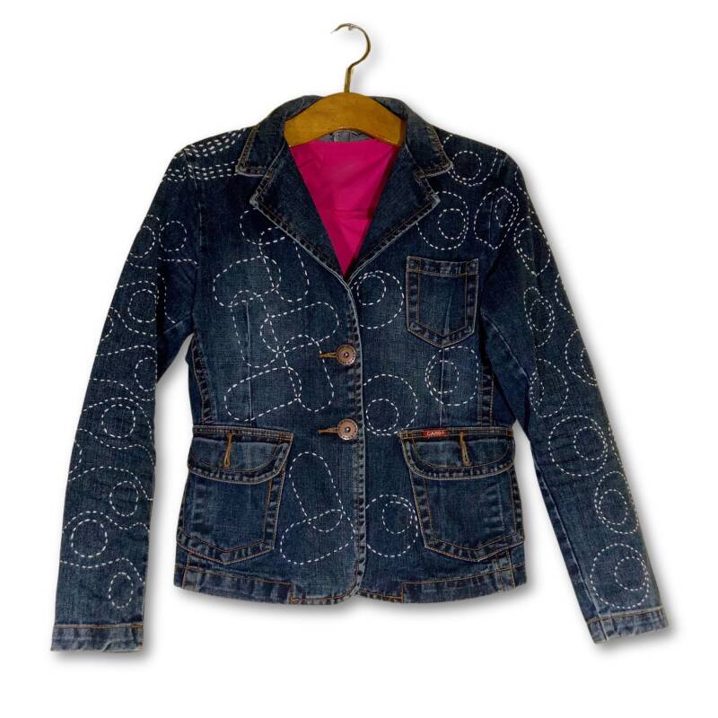 Hand-stitched upcycled denim with sashiko embroidery