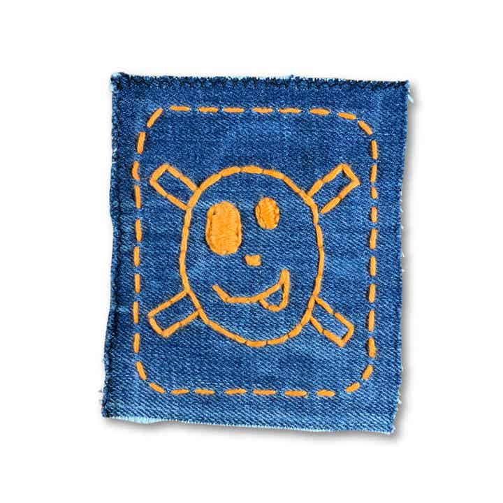 Pirate - Hand embroidered upcycled denim sew-on patch for visible mending