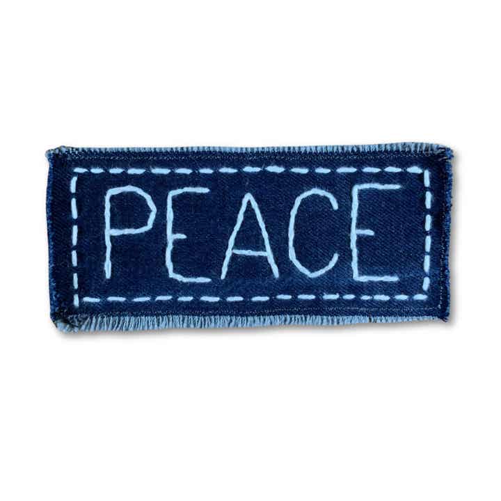 Peace - Hand embroidered upcycled denim SEW-ON PATCH for visible mending
