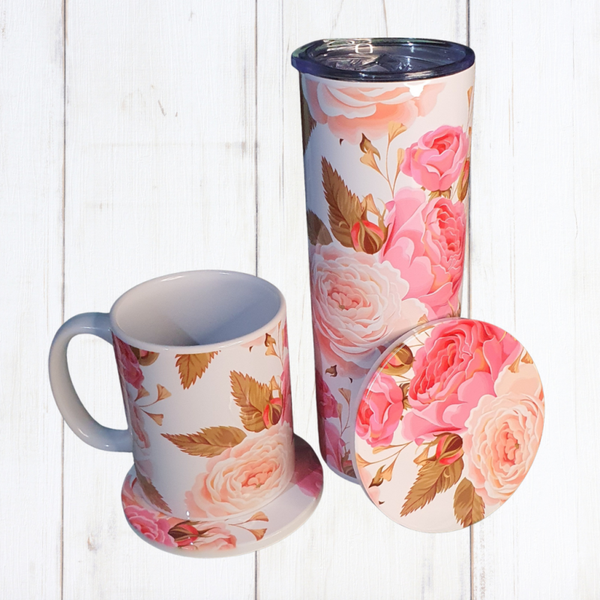 Pink Floral Drink Set