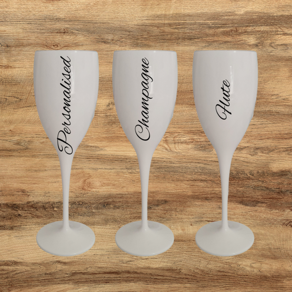 Personalised White Plastic Champagne Flutes