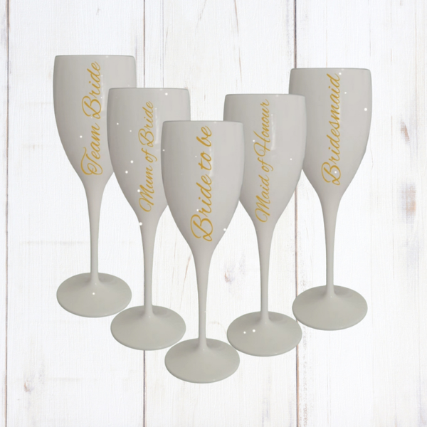 Personalised White Plastic Champagne Flutes