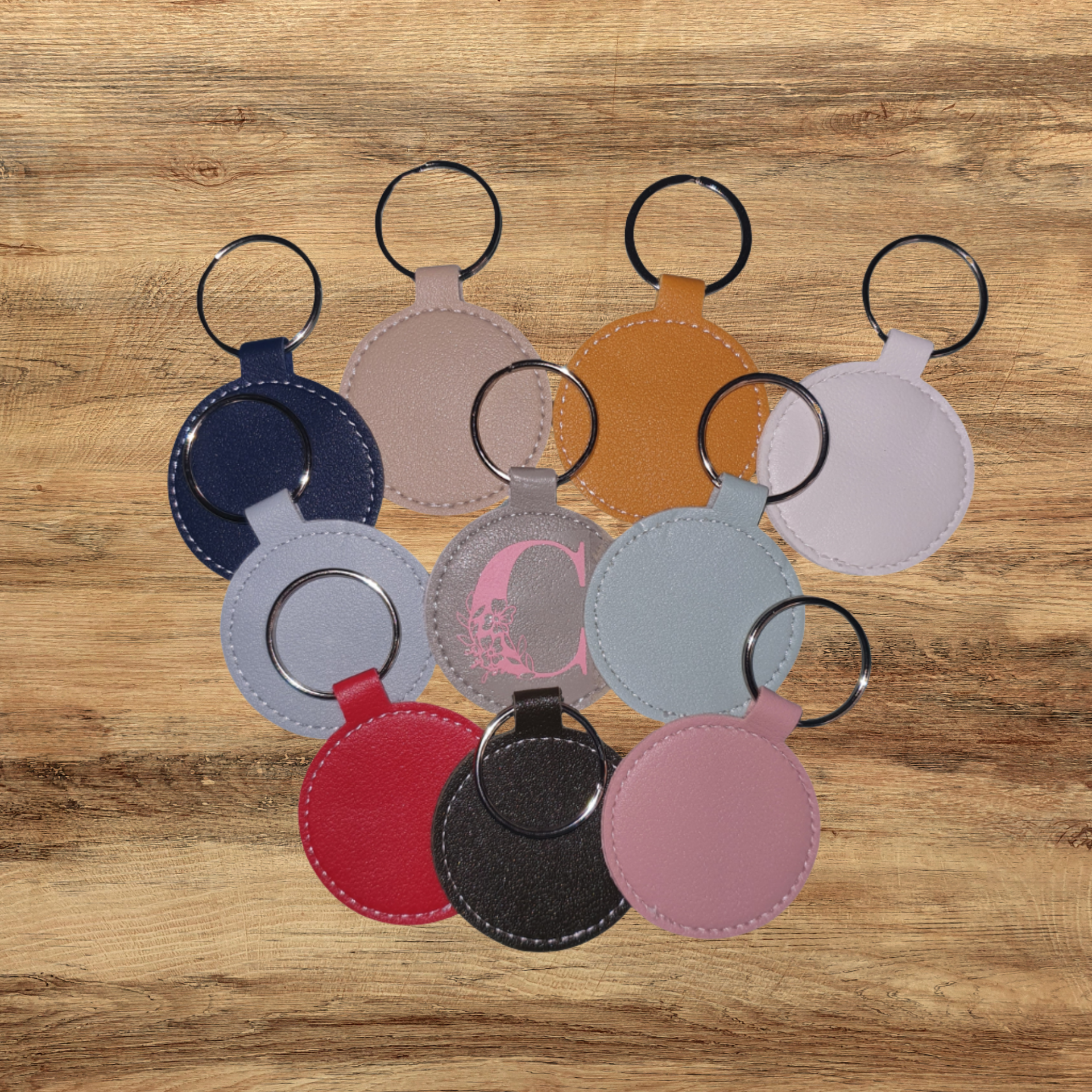 Personalised Round Faux keyrings