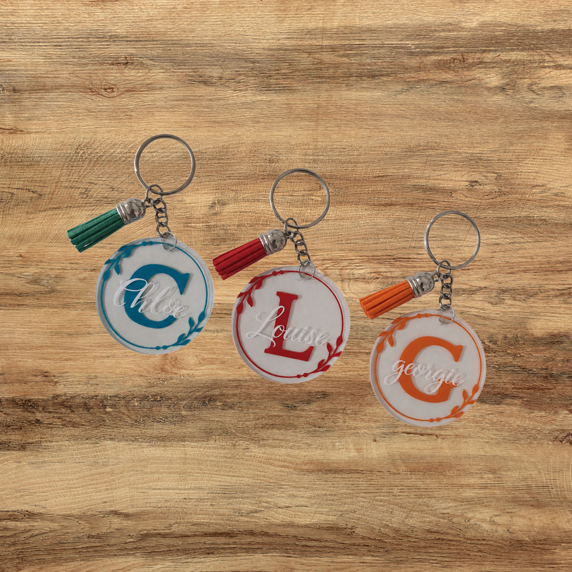 Round Acrylic Disc Keyring With Name