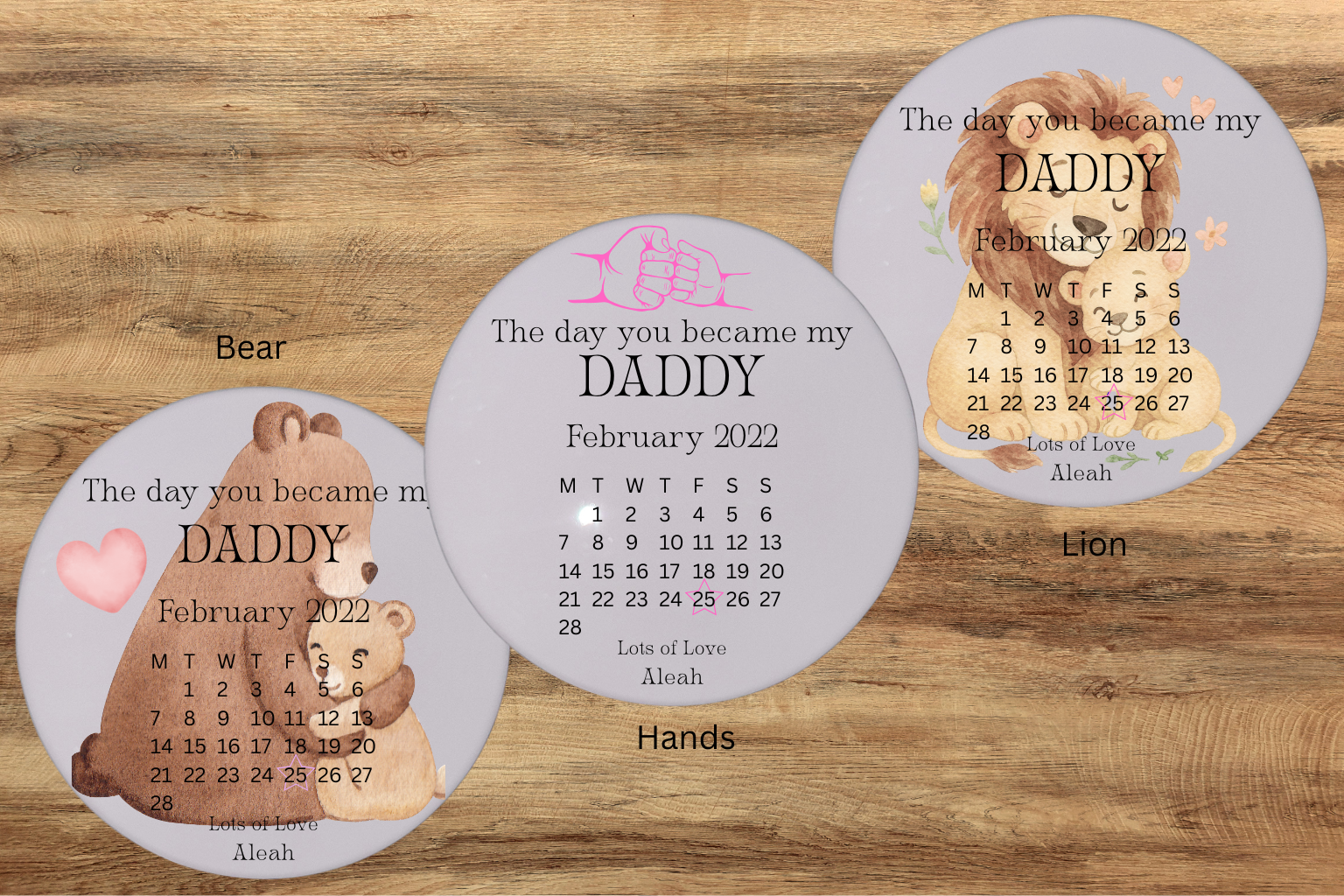 Pink "The day you became my daddy" coaster