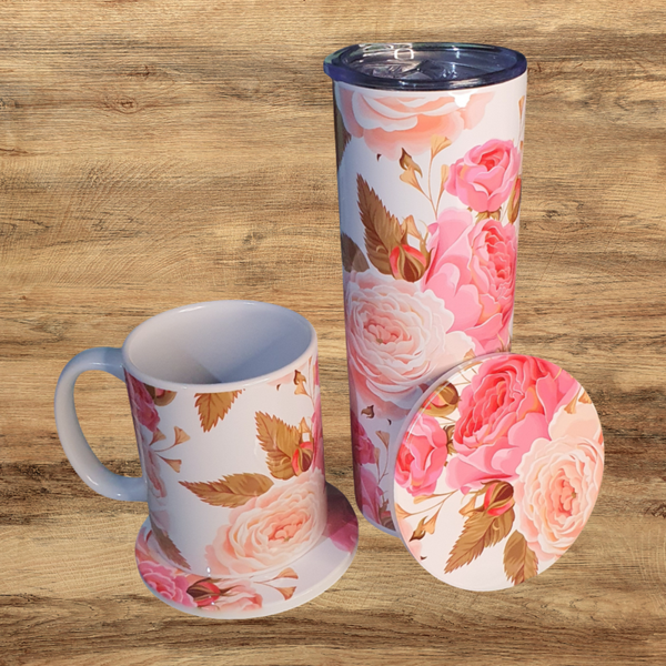 Pink Floral Drink Set