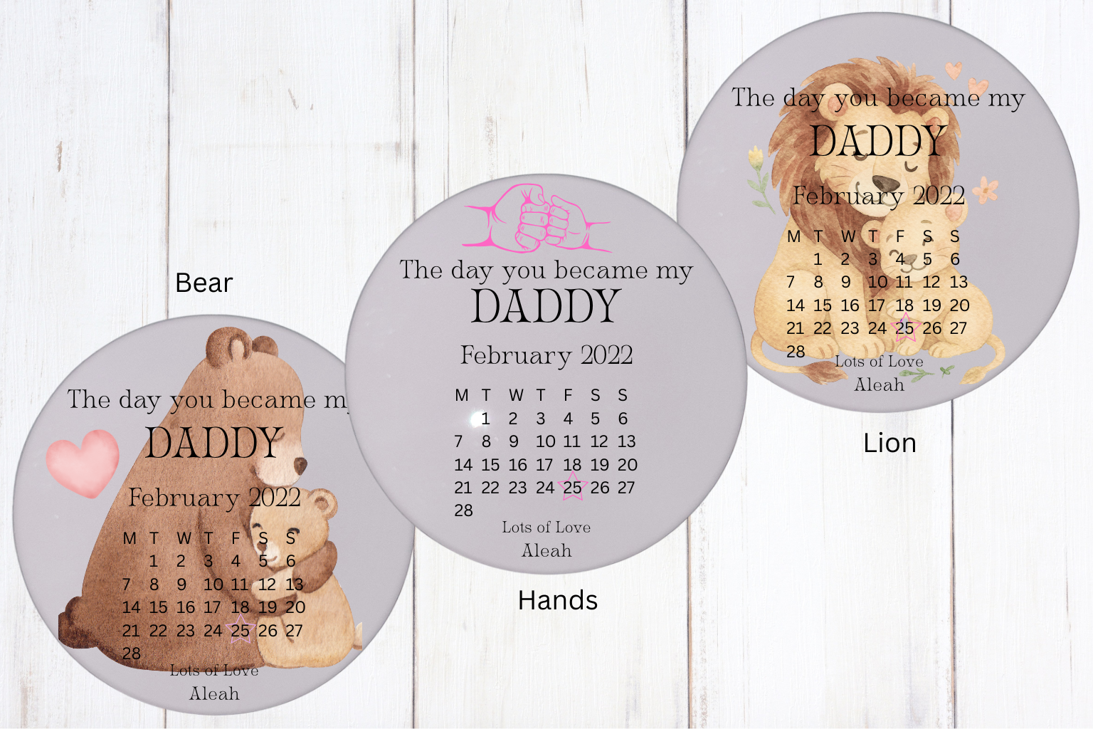 Pink "The day you became my daddy" coaster