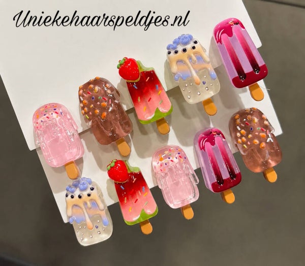 Set van 10 ijs haarspeldjes 🍦☀️