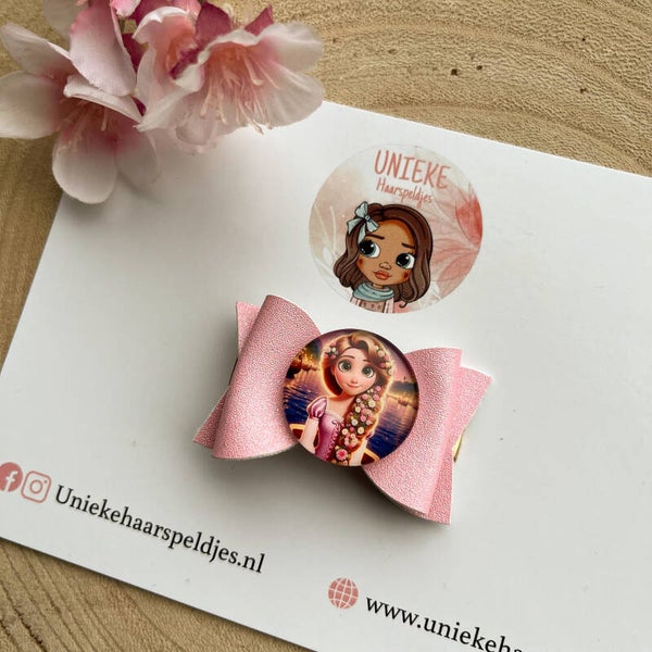 Roze glitter Rapunzel strik